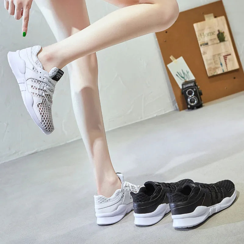 Low-top mesh sneakers with hollow-out design and round toe in various colour options