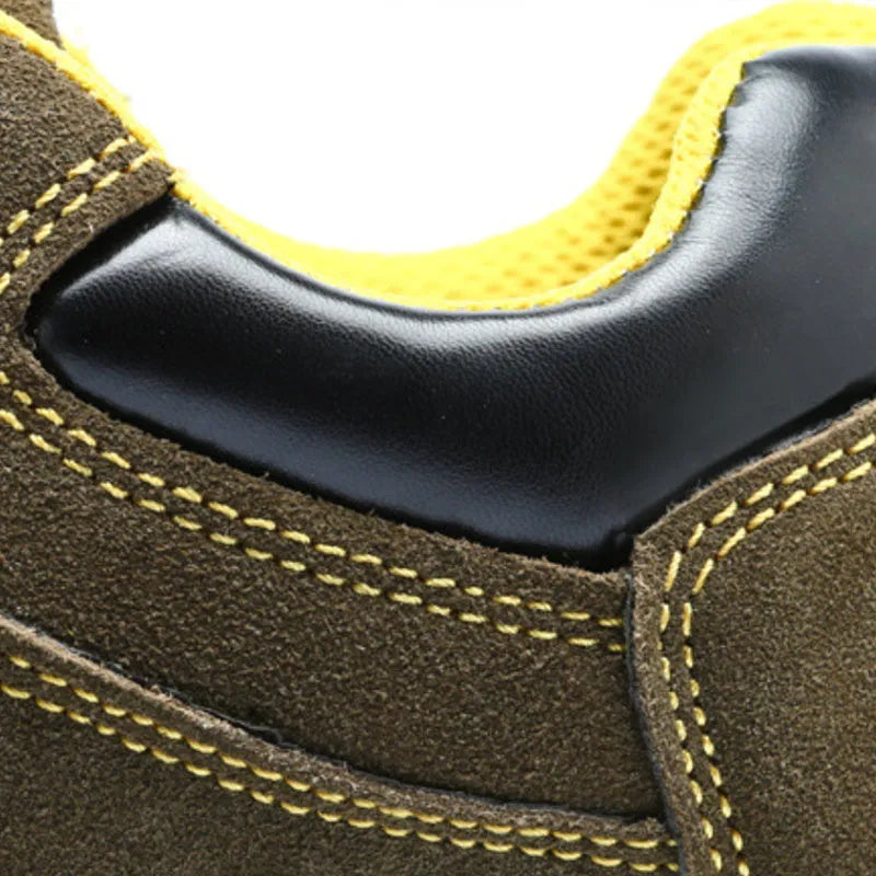 Bronze coloured steel toe safety shoes with cow suede upper and patterned anti-skid sole
