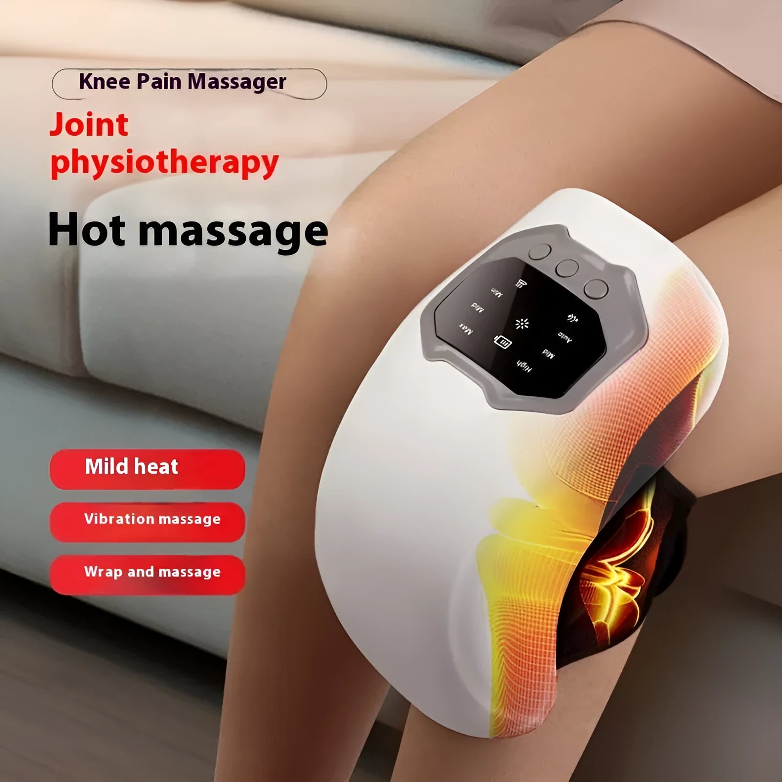 Wireless knee massager Moonlight White with red light heating and USB charging pad