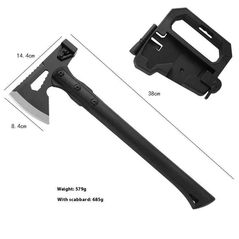 Stainless steel outdoor survival axe with ABS plastic handle showing 40cm length