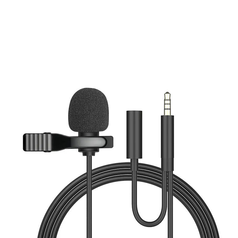 Lavalier clip microphone with in-ear monitors and multiple connector options including 3.5mm and Type-C