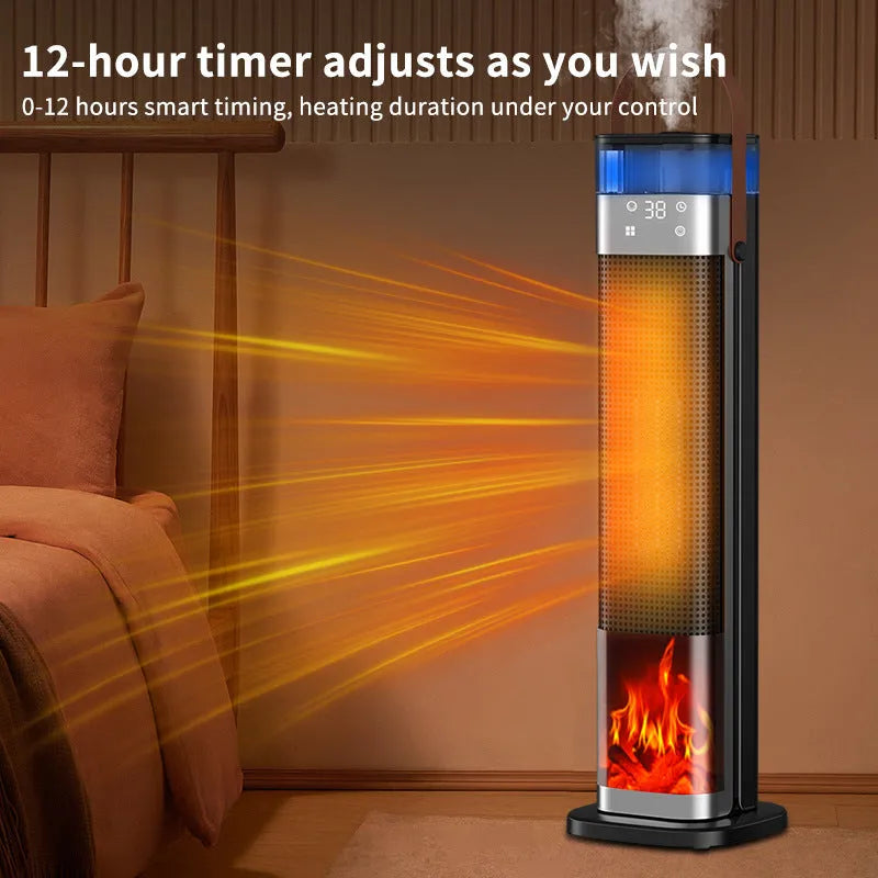 Intelligent vertical heater with humidification function, compact 52.6cm tall design with remote control