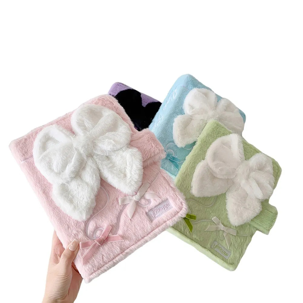 A5 plush bow loose-leaf photo album, pink blue green purple cover options, refill pages sold separately.