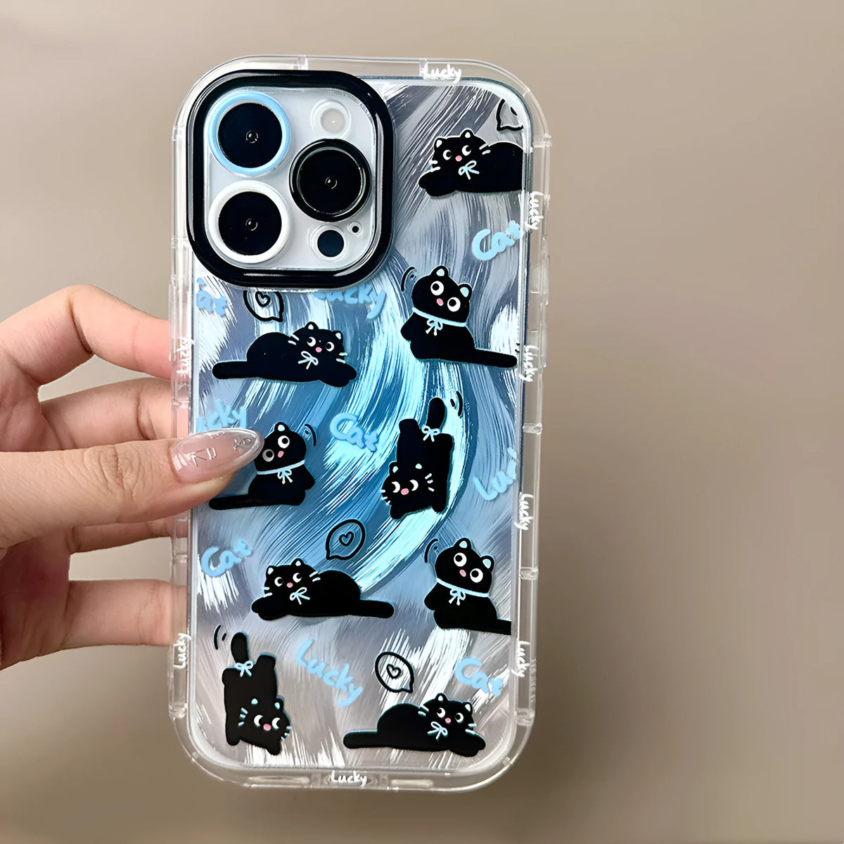 Blue cat pattern PC phone case for Apple iPhone with spray paint finish, fall protection design