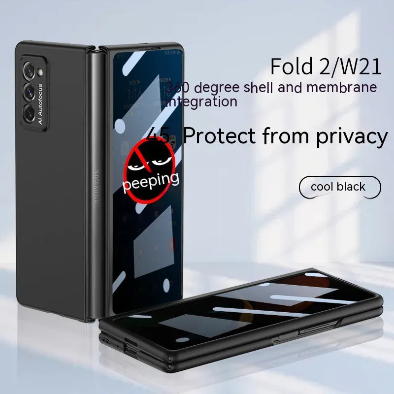 Samsung Galaxy Z Fold2 anti-peep PC hard back cover phone case in Misty Gold, Cool Black or Full Transparent