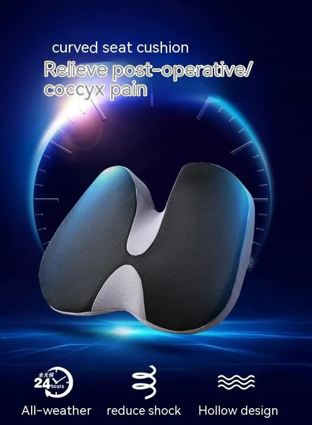 Curved bevel anal support seat cushion in solid colour on a car seat.