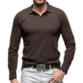 Men's retro style long sleeve polo collar cotton t-shirt shown in Army Green colour.