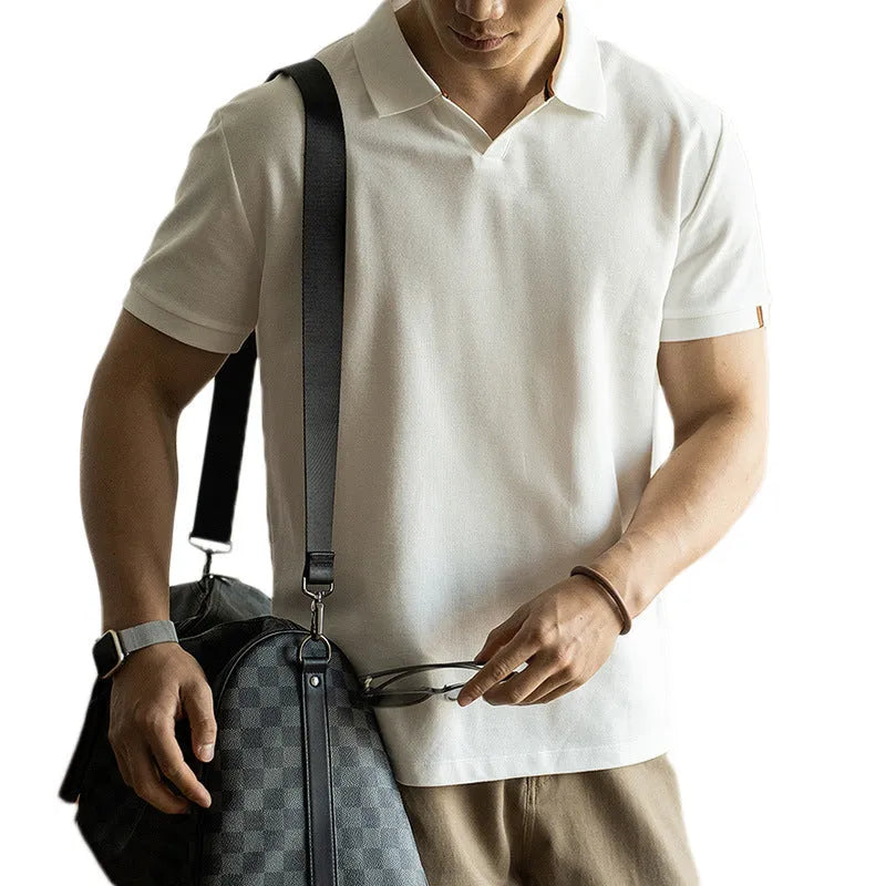 American-style cotton polyester short sleeve polo shirt in blue, black and white colours