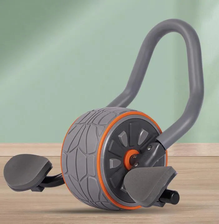 Shadow grey abdominal wheel with dual wheels and TPR construction, 42.5x18cm, on a carpet with kneeling mat
