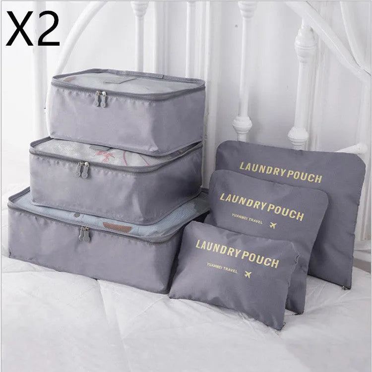 6 PCS travel storage bag set in polyester with handbag shape, multiple colour options for clothes and cosmetic organisation