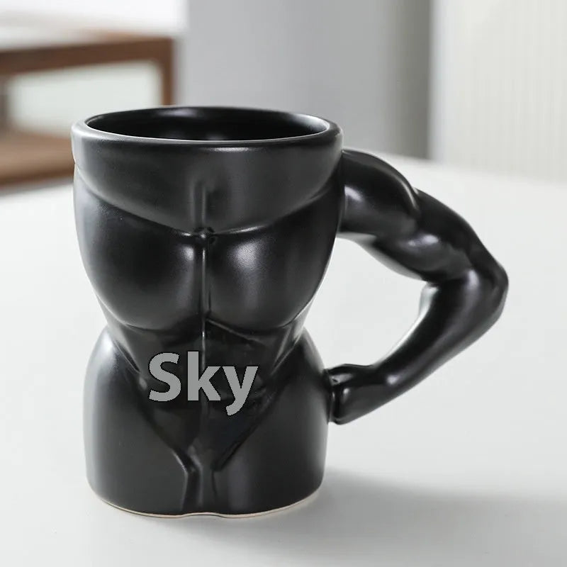 Muscle Men's Mug ceramic 300ml Matte Black creative coffee cup with muscle design