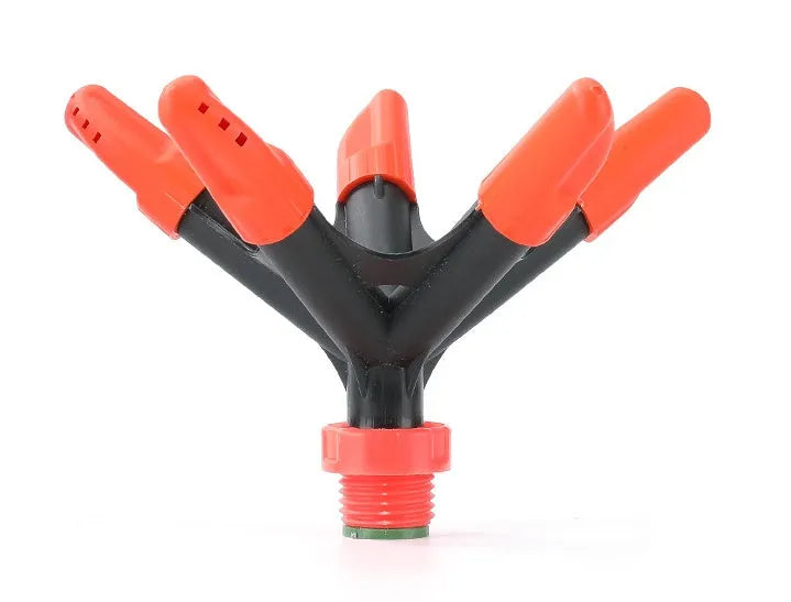 Orange plastic garden insert sprinkler with rotating water spray nozzle, 14x26.5cm