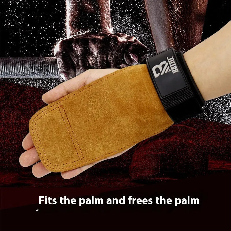 A pair of brown neoprene grip strength bands or wrist protectors for fitness training.
