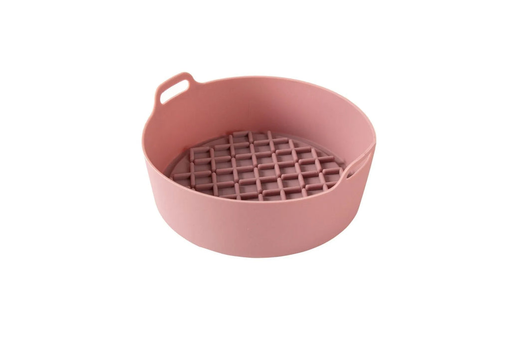 Round pink silicone air fryer liner 19cm with hand clip nonstick reusable
