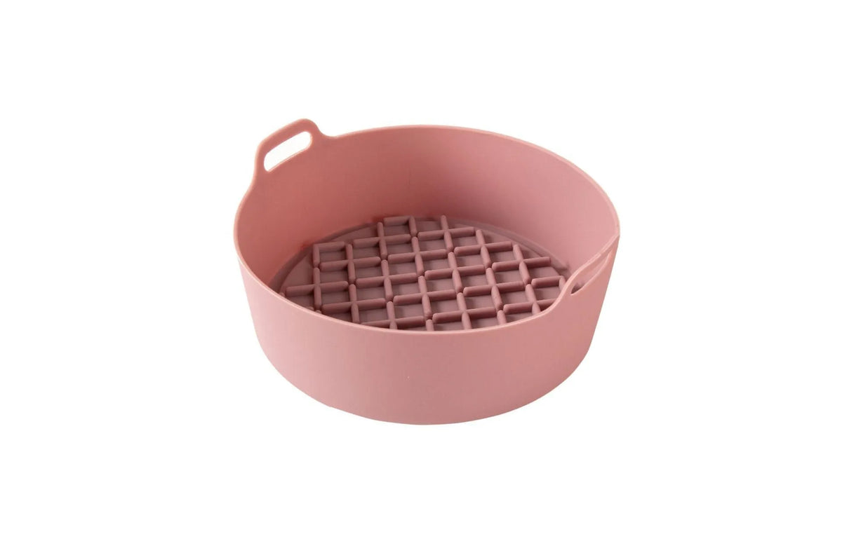 Round pink silicone air fryer liner 19cm with hand clip nonstick reusable