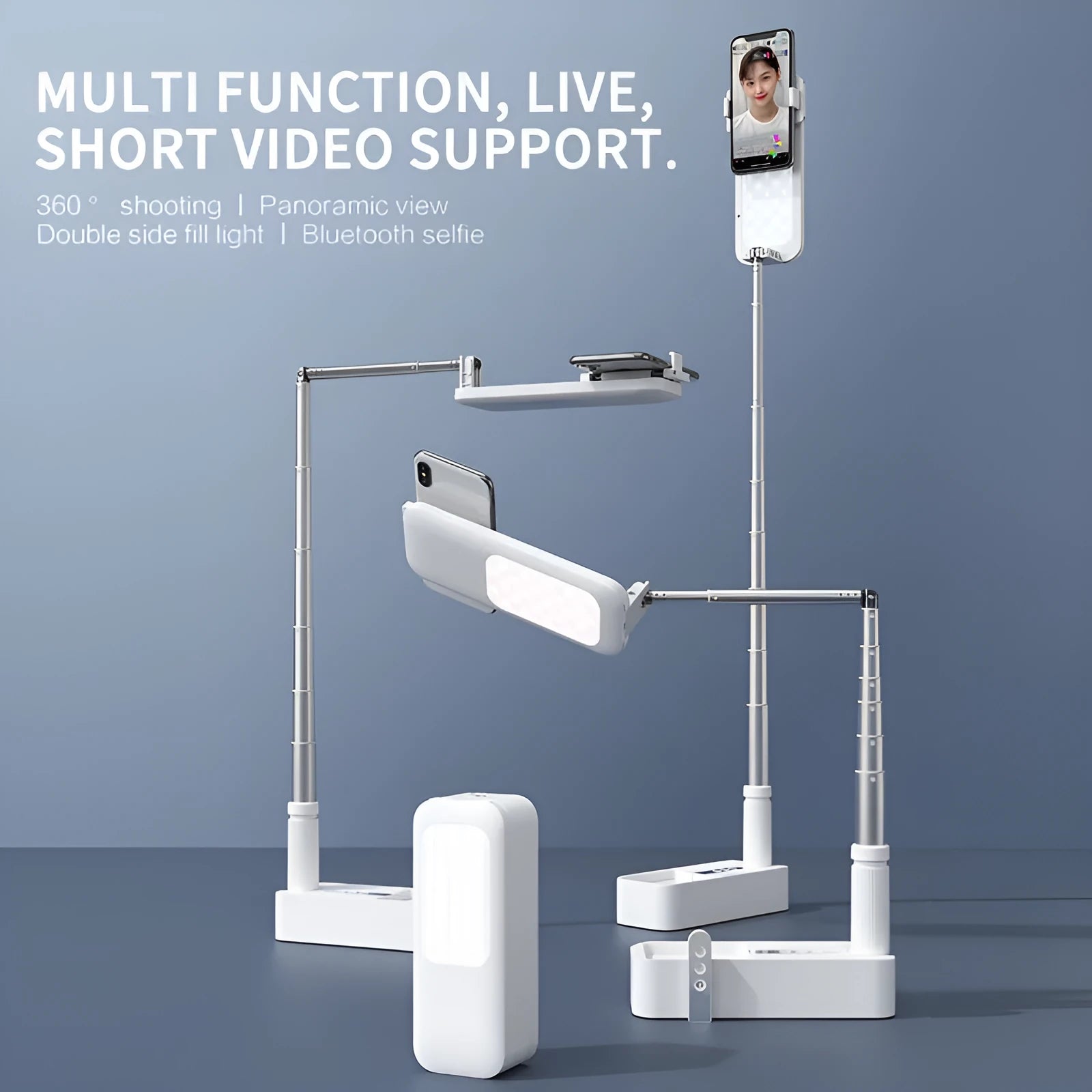 Foldable floor standing mobile phone fill light bracket with LED light source and remote control