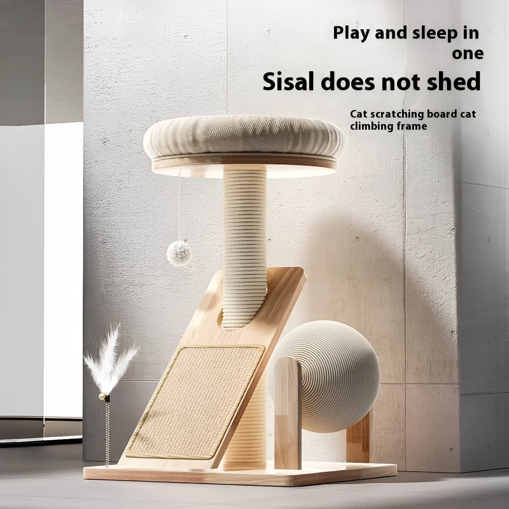 Jute and sisal cat climbing frame with scratching posts and multiple platforms
