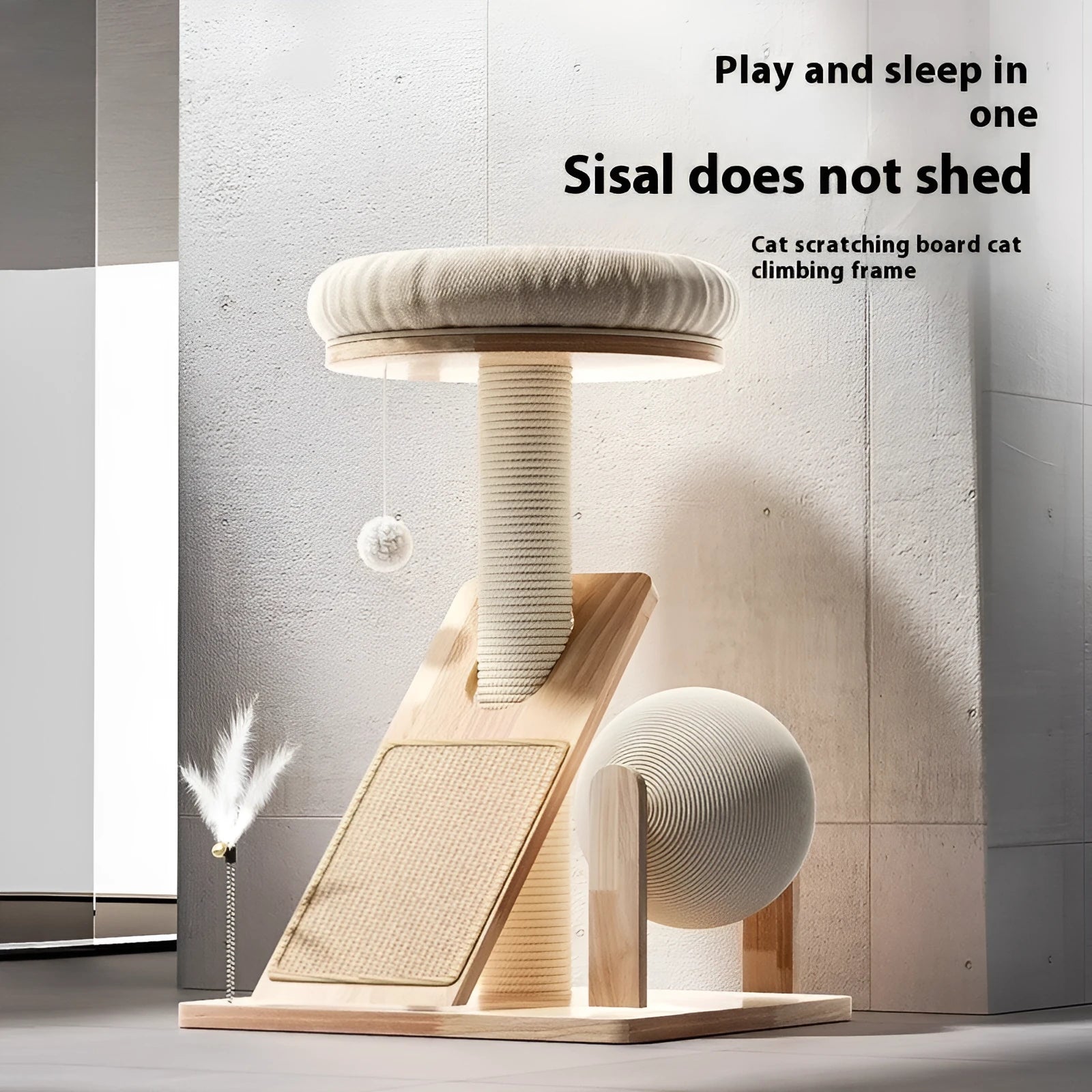 Jute and sisal cat climbing frame with scratching posts and multiple platforms