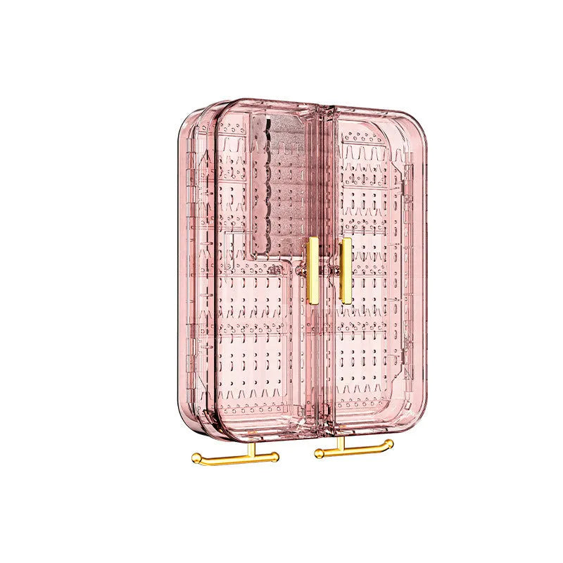 Wall-mounted jewelry storage box in transparent gray with more than 8 layers and dustproof lid