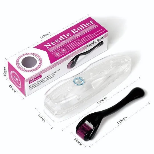 Black and purple titanium derma roller with 540 needles for microneedling face scalp beard