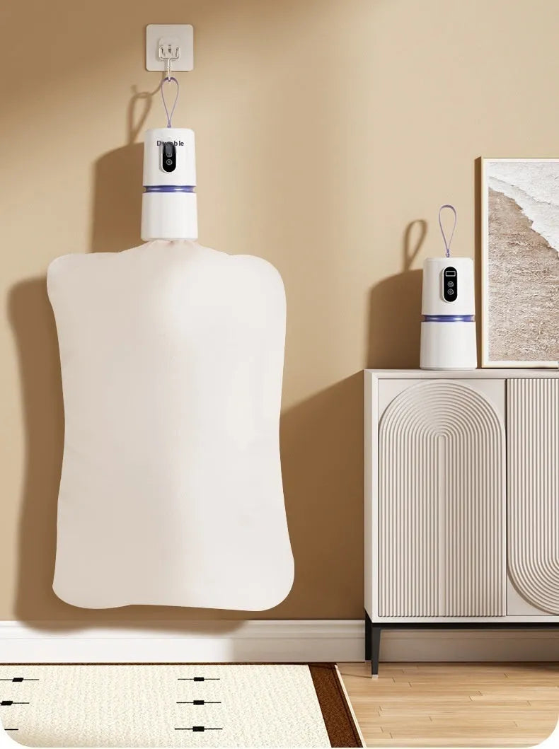 White cylindrical mini air dryer, 85x85x166mm, PTC under 500W, with drying bag
