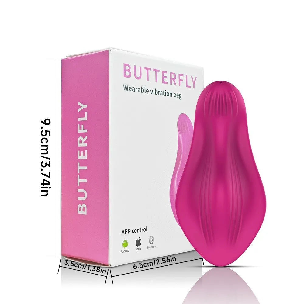 Rose red wearable female massager with cute butterfly design and USB charging port