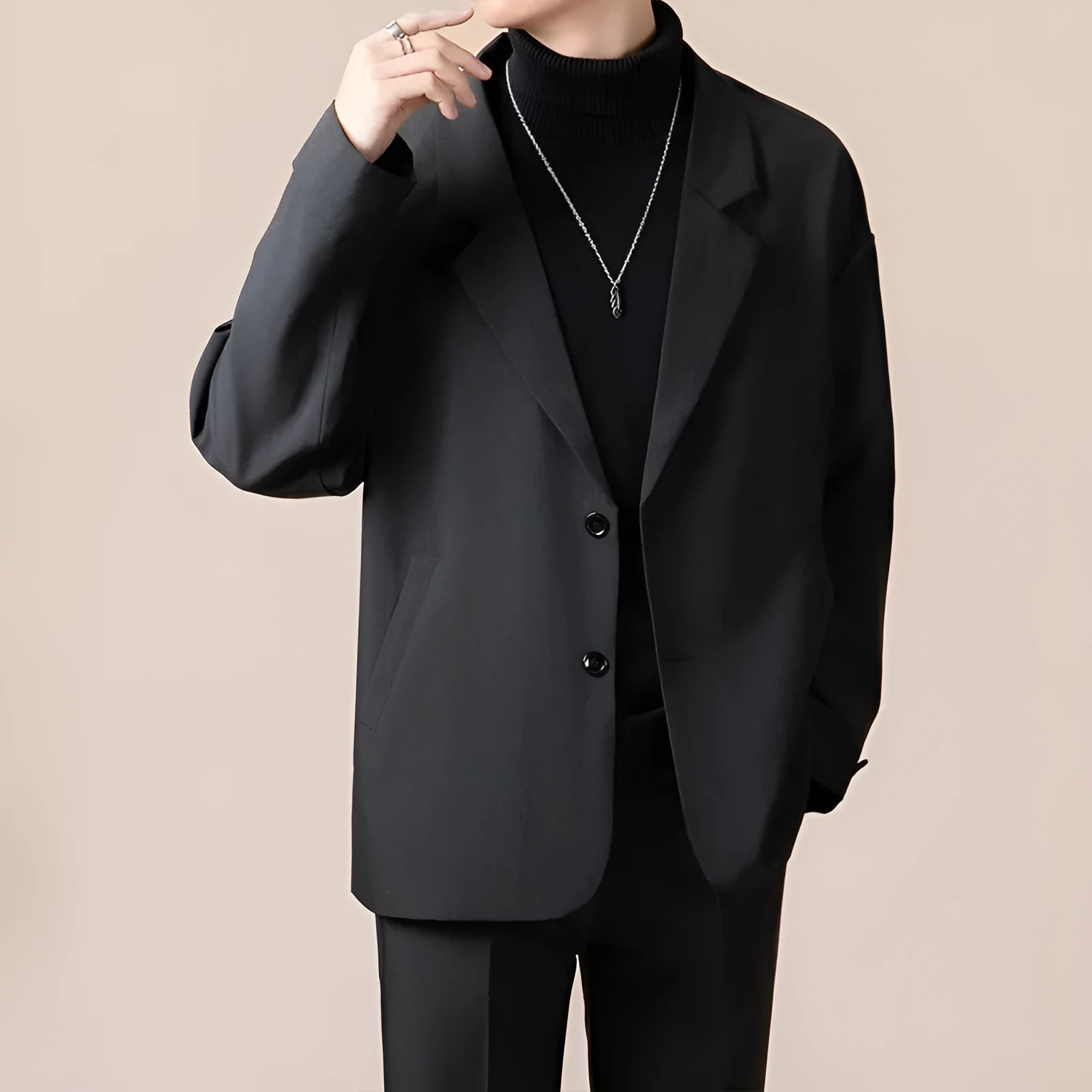 Men's loose fit casual suit jacket in chemical fibre blend fabric available in multiple colours