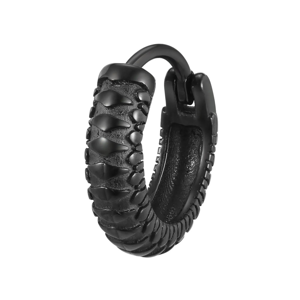 Men's stainless steel snake pattern stud earrings in black or gold colour