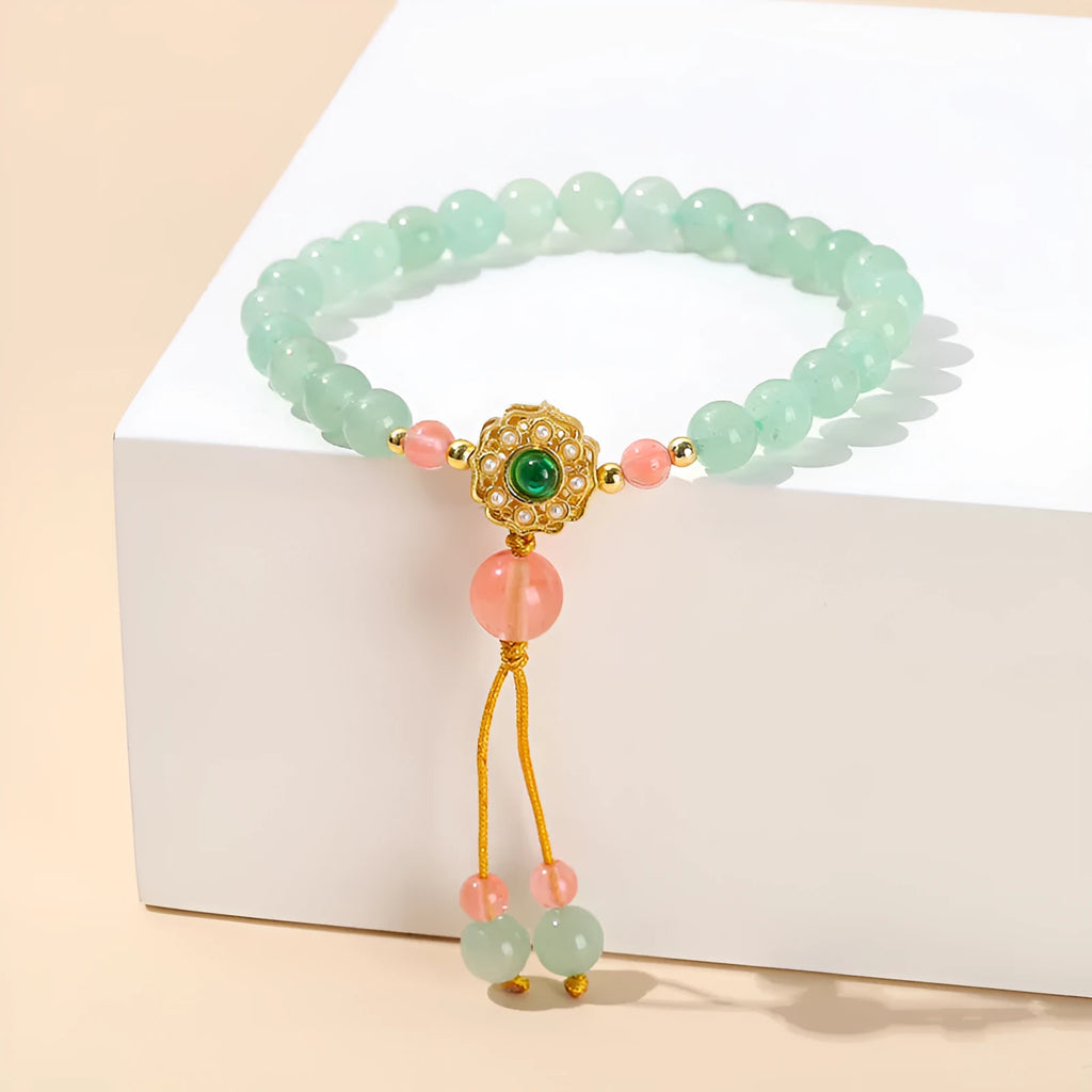 Green natural crystal jade bracelet for girls with handmade beads