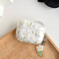 White floral pattern transparent TPU soft cover for Apple AirPods charging case.
