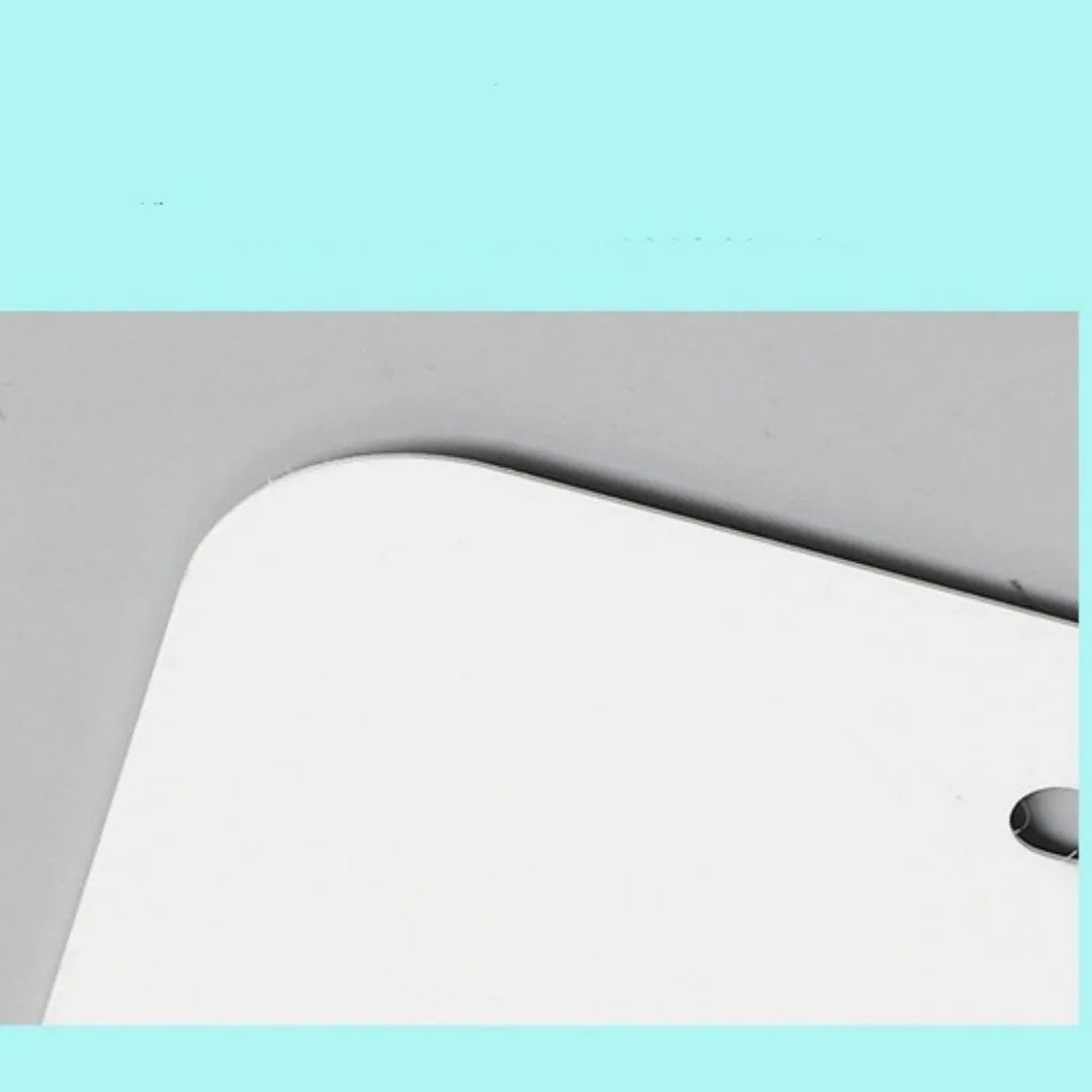 White aluminium licence plate blank measuring 30.3 by 15 centimetres with four thickness options