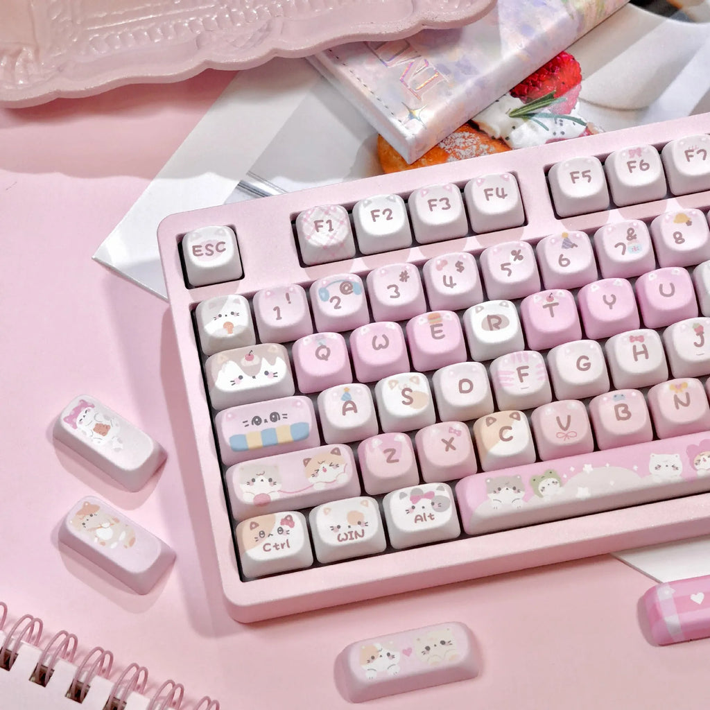 MOA height pink plastic key caps with cartoon character design on all five sides
