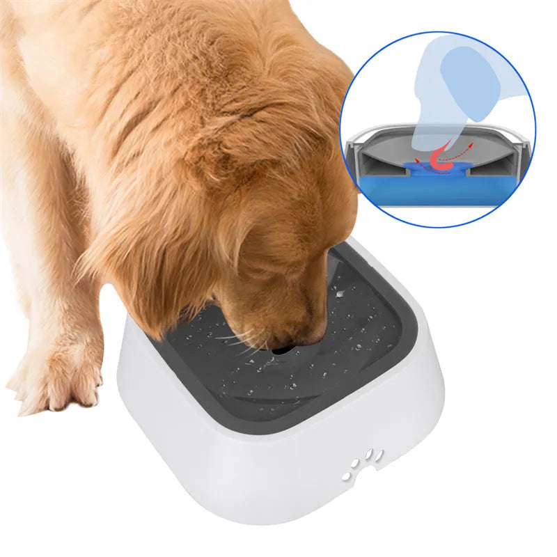 1.5L grey pet water bowl with floating plate, ABS and PP construction, anti-overflow design