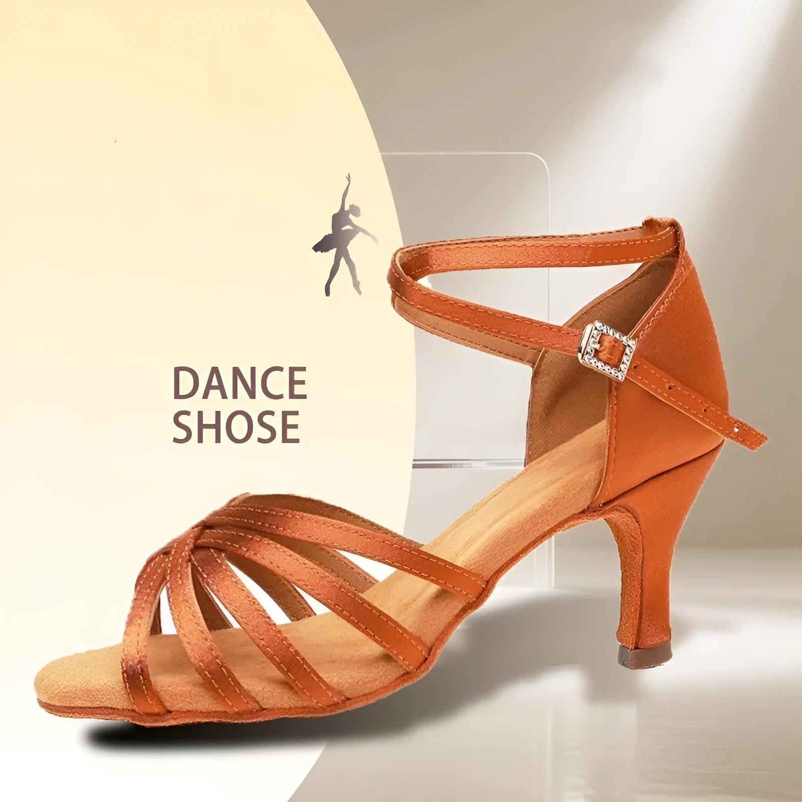 Latin dance shoes for women soft bottom 5cm heel leather sole beige colour