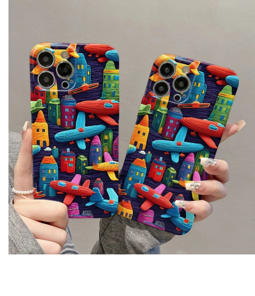 Oil painting minimalist airplane print TPU phone case back cover with fall protection for iPhone