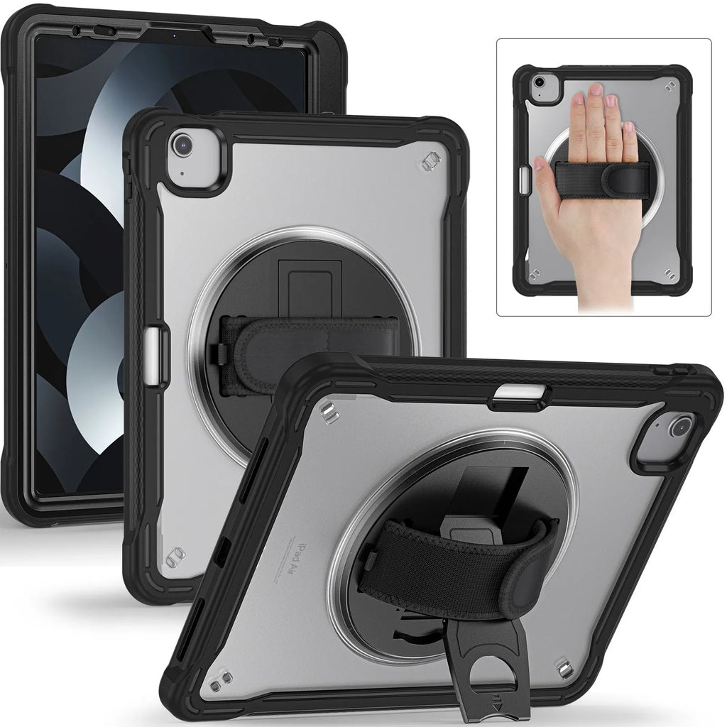iPad Mini 6 tablet case with rotating bracket, lanyard, and bracelet in black colour