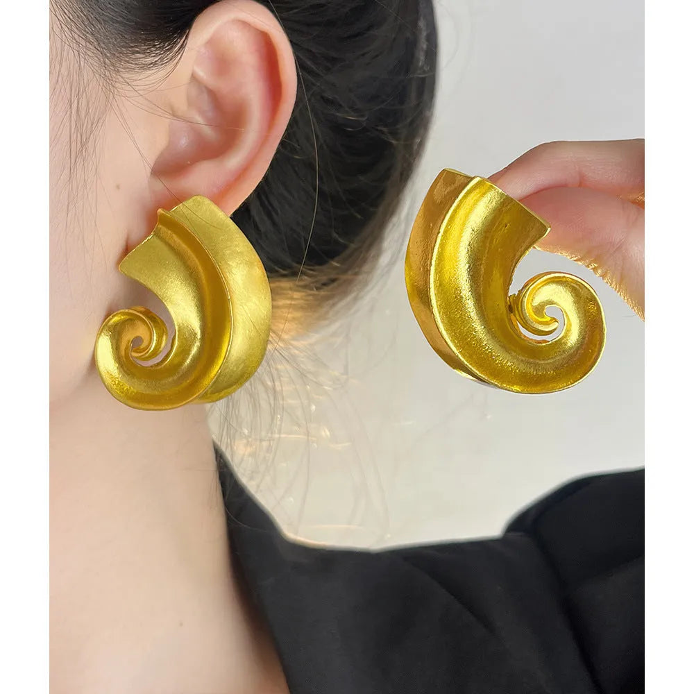 Geometric alloy ear studs with gold or silver electroplated finish measuring 5cm