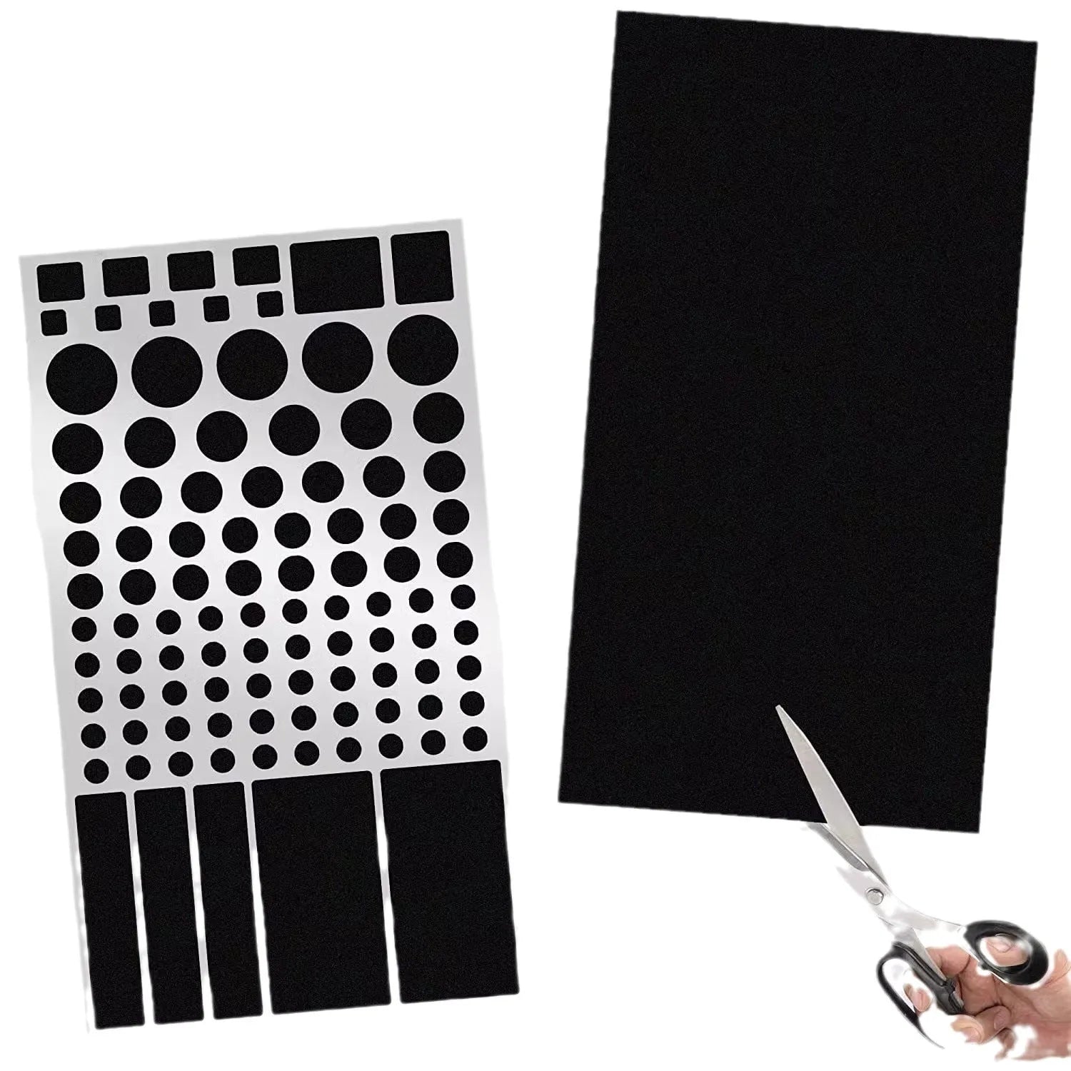 Pack of matte black adhesive stickers for blocking LED lights on air conditioning units and electronics.