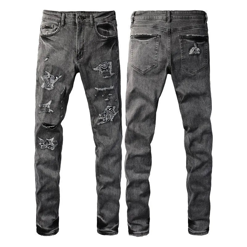 Stretch slim-fit skinny jeans for men in dark denim tapered trousers mid waist zip fly