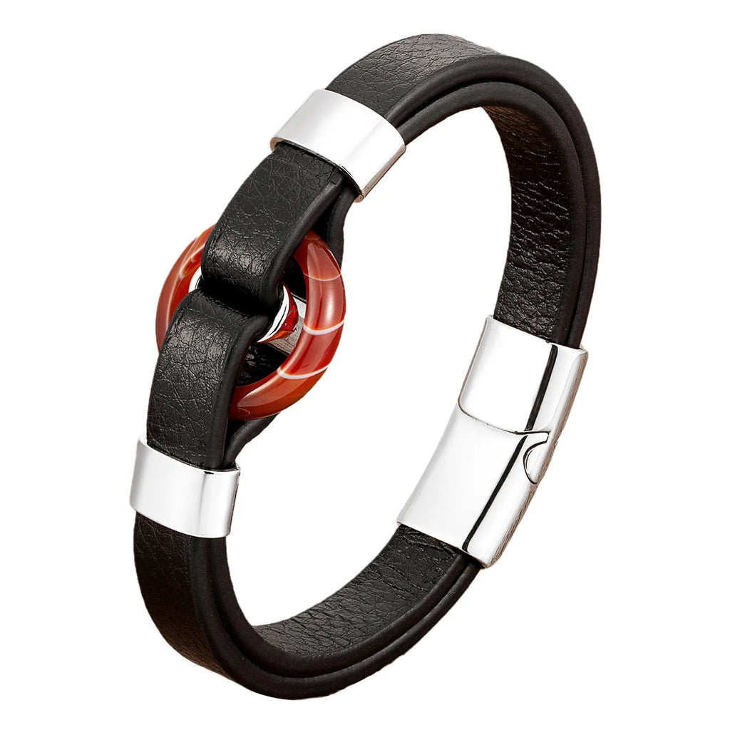 Leather bracelet with magnetic gold buckle retro bohemian style 21cm unisex