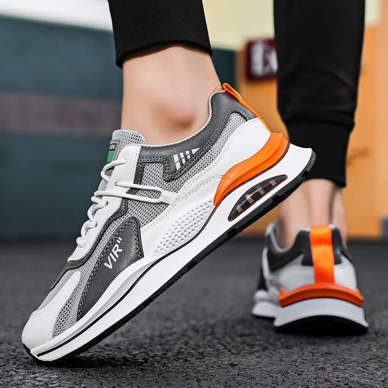 Men's grey breathable mesh running shoes with middle-top design and EVA soles
