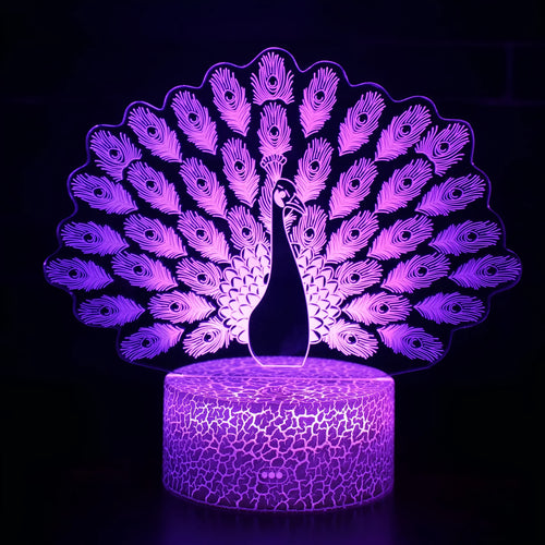 Acrylic 3D USB table lamp with touch control showing colourful illumination and crack base design options