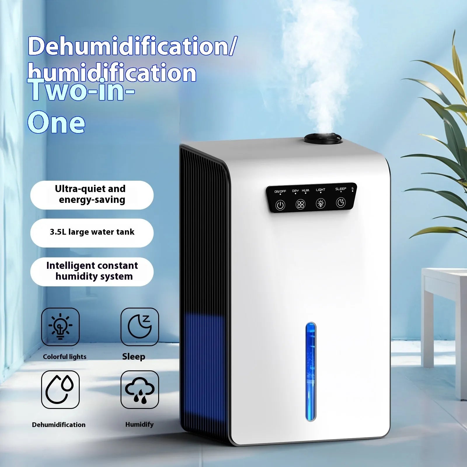Milky white compact household dehumidifier for 10-20 square metre bedrooms with 2.6-4.0 litre reservoir