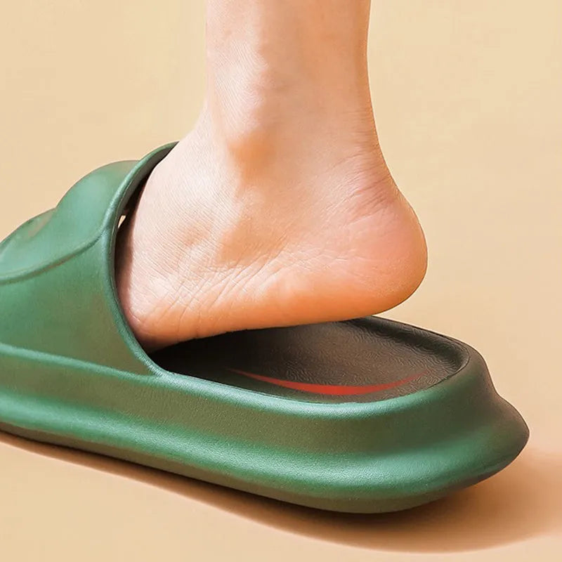 Soft EVA flip-flop slippers in multiple colours on a white background, showing thick sole and non-slip pattern.