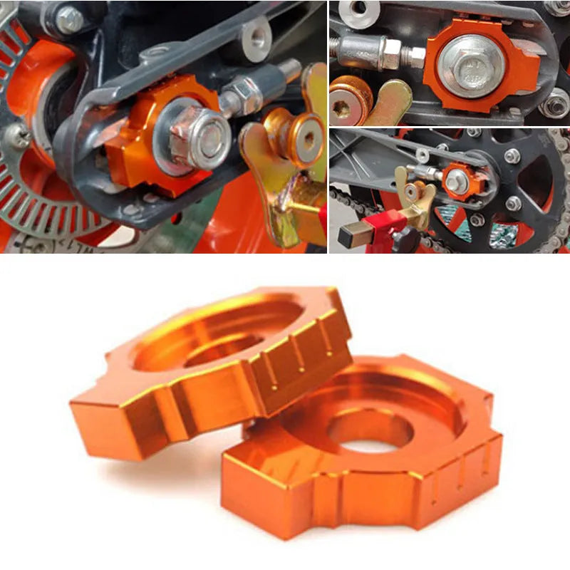 Pair of orange motorcycle rear fork screw regulators for KTM DUKE 200 390 990.