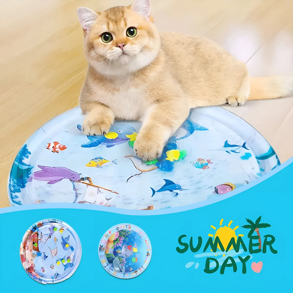 Summer cooling pet water bed cushion inflatable ice pad with fish pattern PVC 65cm