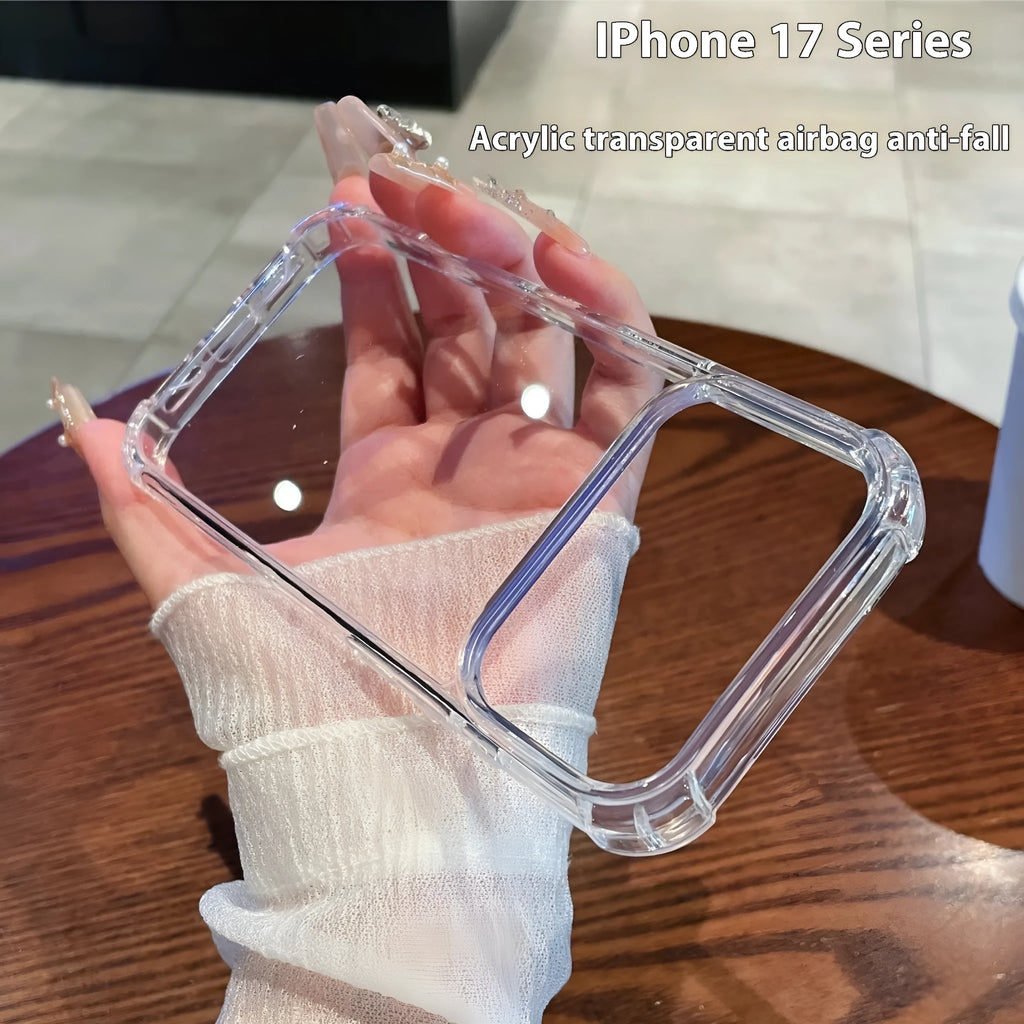 Transparent PC phone case for iPhone, shockproof anti-fall cover, simple all-inclusive style