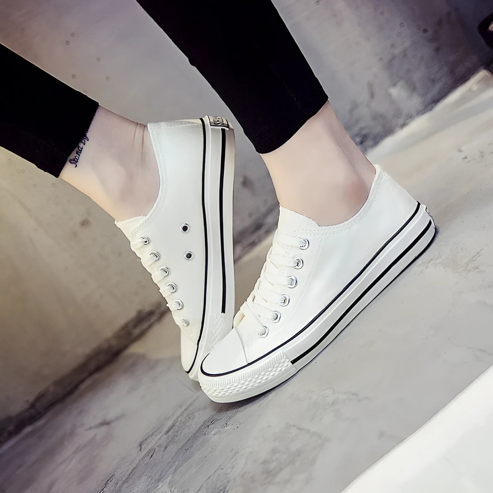 Women's solid colour casual canvas shoes in a lace-up style on a white background.
