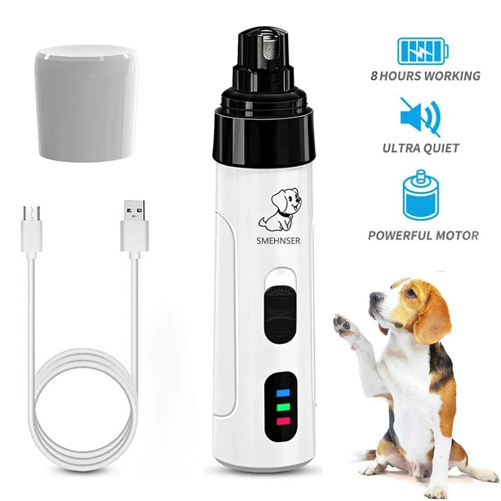 3-speed LED electric nail trimmer for dogs with dust collection compartment.