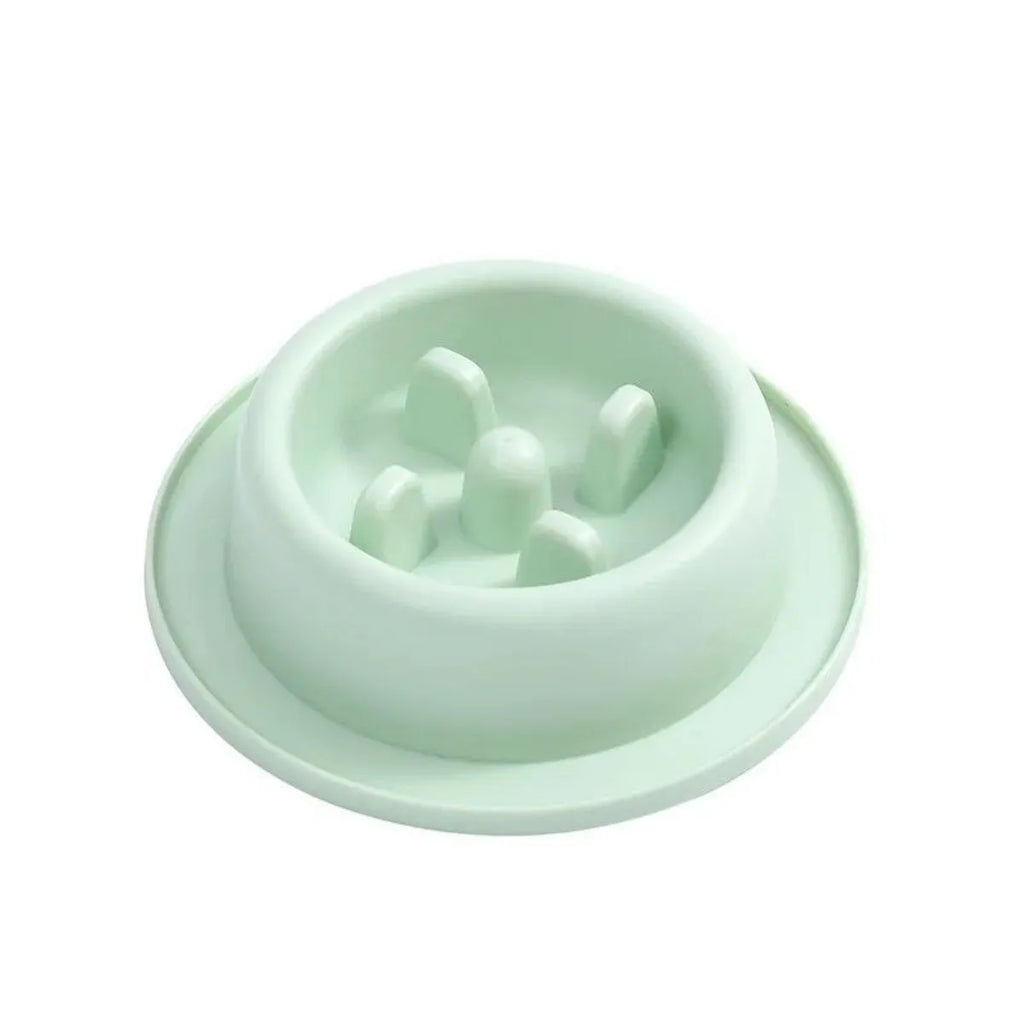 Blue slow feeder dog bowl with raised maze pattern for anti-choke feeding